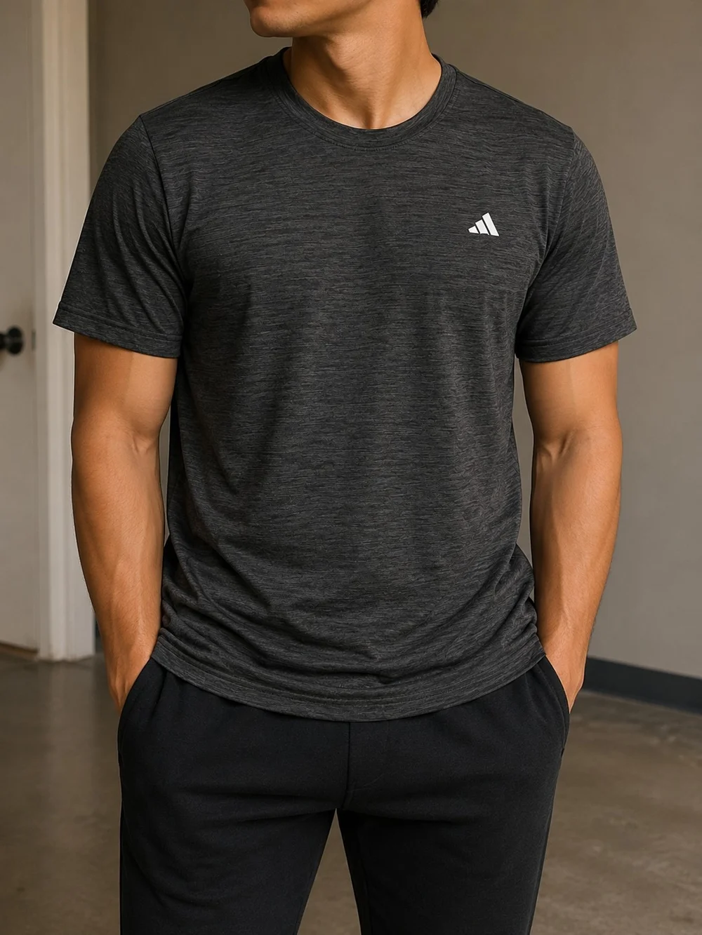 adidas Men’s Dark Heather Gray Crew Neck Performance Tee